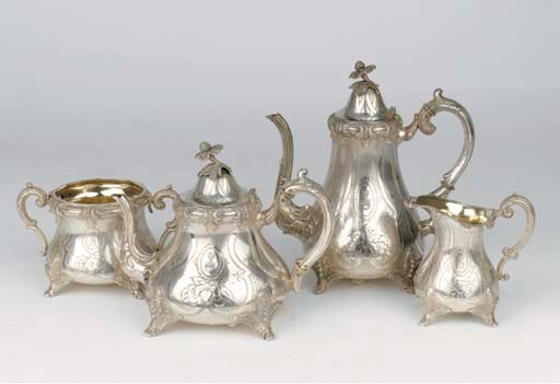 A German silver four-piece coffee and teaservice