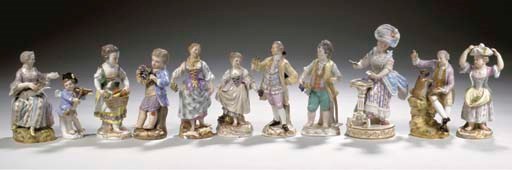 Eleven various Meissen porcelain figures