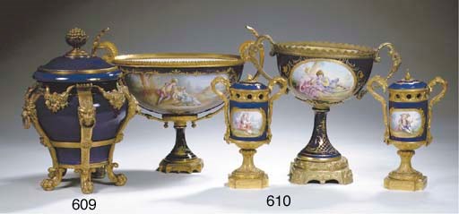 A Sèvres-style porcelain gilt metal-mounted quadruped Faux Cassolette and cover