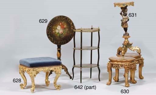AN ENGLISH POLYCHROME-PAINTED AND PARCEL-GILT TILT-TOP TABLE