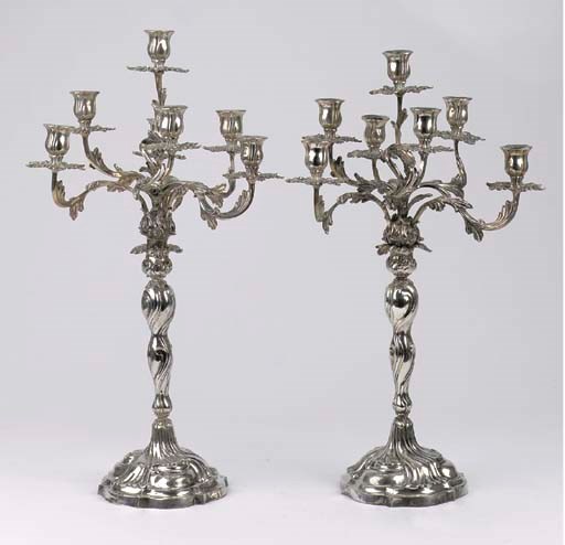 A pair of German silver candelabra