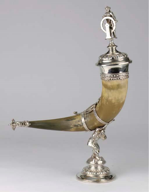 A large silver-plated mounted horn