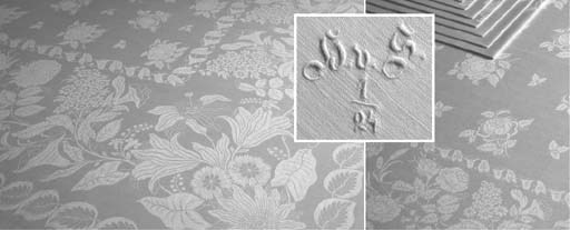 A damask linen banquet tablecloth and twentyfour napkins