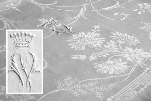 A damask linen banquet tablecloth