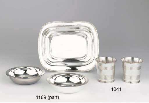 Five German silver dishes, a small silver tureen and eleven plated dishes