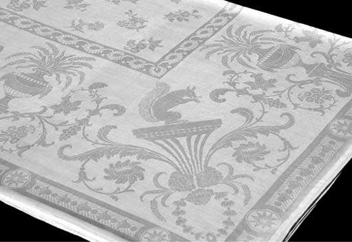 A damask linen banquet tablecloth