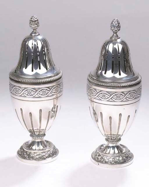A pair of Dutch silver casters
