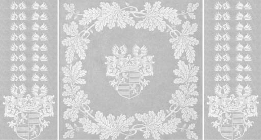A damask linen banquet tablecloth and eighteen napkins