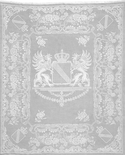 A damask linen napkin with the coat-of-arms of Friedrich I. Grossherzog von Baden