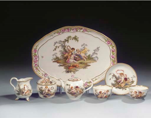 A Meissen Punktzeit porcelain 'Boucher-putten' cabaret