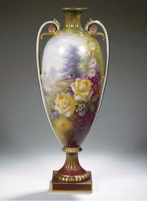 A large Bonn Franz Anton Mehlem glazed earthenware floral two-handled presentation vase