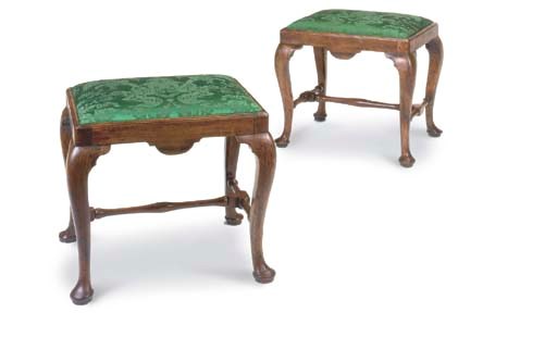 A PAIR OF GEORGE I WALNUT STOOLS