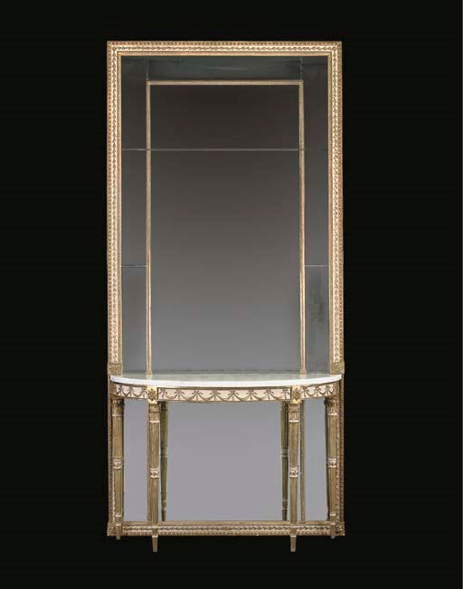 A GEORGE III GILTWOOD AND WHITE-PAINTED PIER GLASS AND CONSOLE TABLE