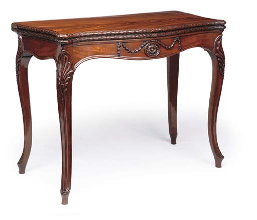 A GEORGE III MAHOGANY SERPENTINE CARD-TABLE
