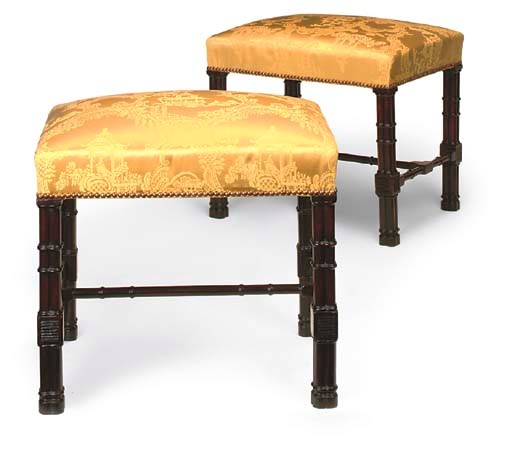 A PAIR OF MAHOGANY STOOLS