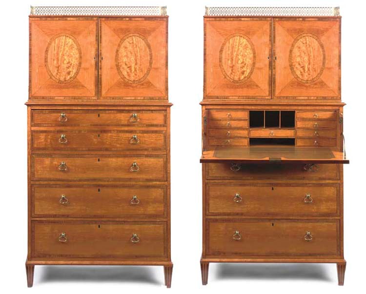 A GEORGE III SATINWOOD SECRETAIRE-CABINET