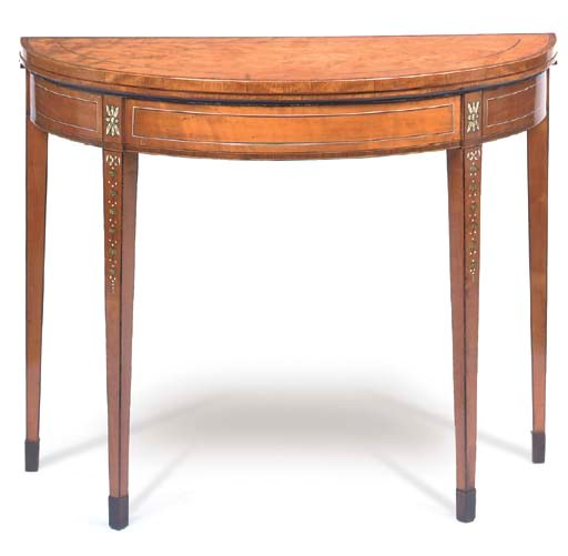 A GEORGE III SATINWOOD AND DECORATED CARD-TABLE