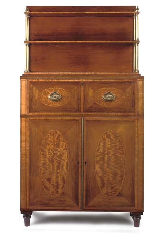 A GEORGE III ROSEWOOD AND SATINWOOD SECRETAIRE