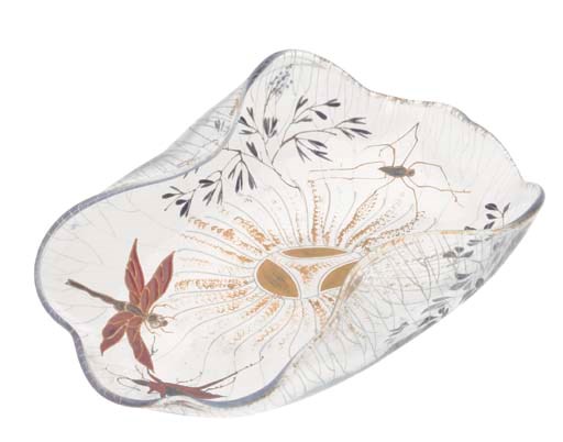 A GALLÉ ENAMELLED GLASS DISH
