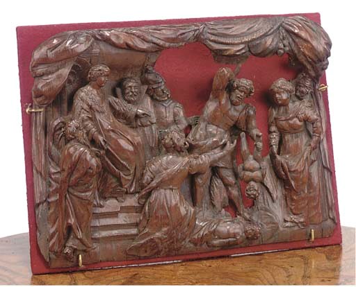 A RHENISH CARVED RELIEF OF THE JUDGEMENT OF SOLOMON