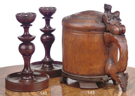A NORWEGIAN BIRCH WOOD PEG TANKARD