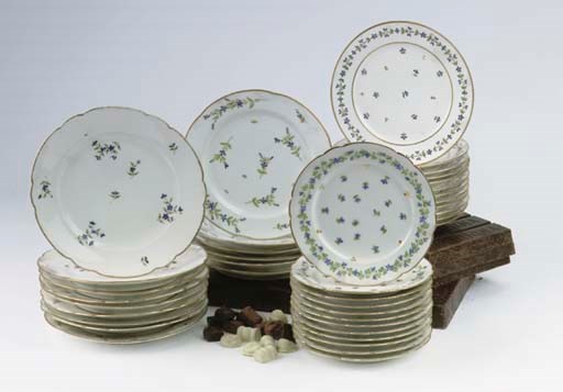 Forty various Paris porcelain cornflower plates