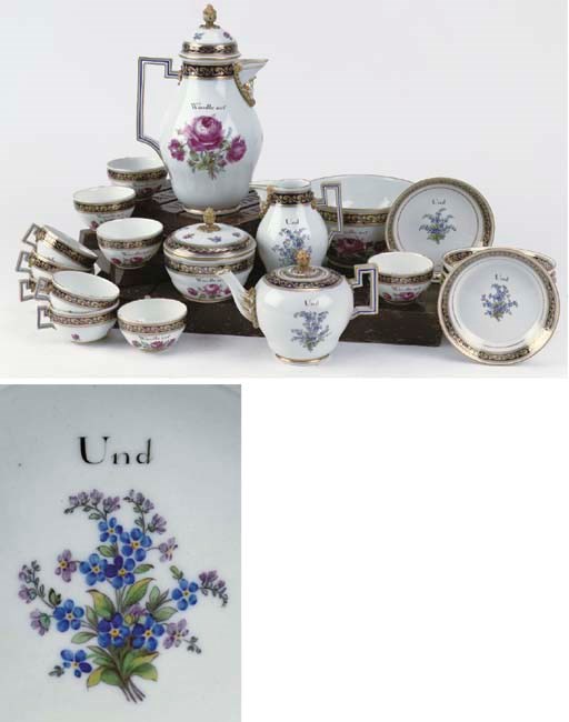 (28)  A Meissen Marcolini porcelain floral 'rebus' coffee and tea service