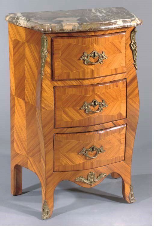 A LOUIS XV ORMOLU-MOUNTED TULIPWOOD COMMODE