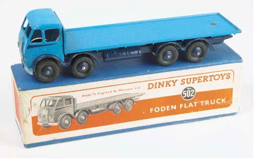 A Dinky light blue 1st type 502 Foden Flat Truck
