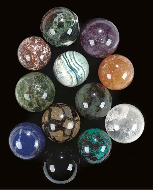 A good collection of twelve mineral spheres,