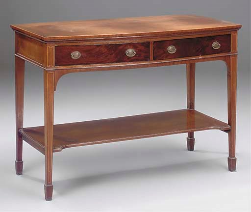 A mahogany and inlaid bowfront serving table