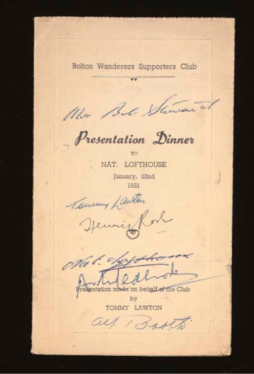 A PRESENTATION DINNER TO NAT LOFTHOUSE MENU CARD
