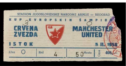 A RED STAR BELGRADE V. MANCHESTER UNITED TICKET STUB, 5/2/58