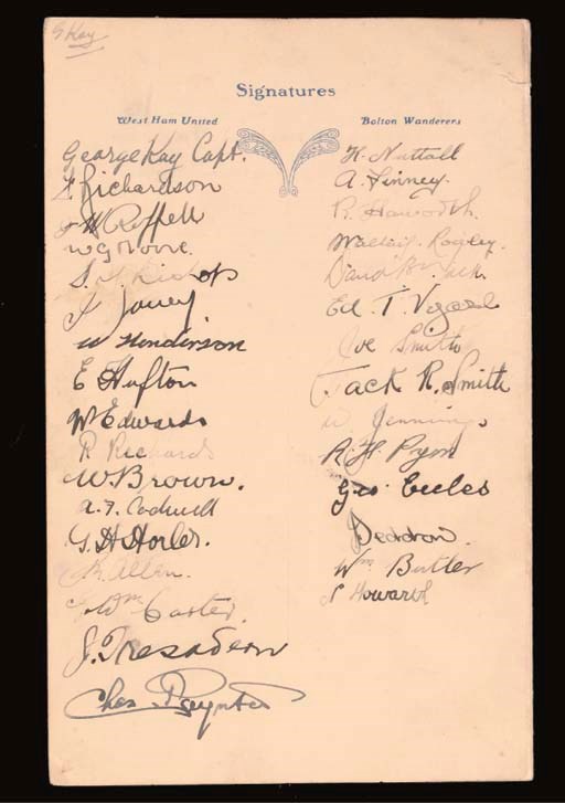 A MENU CARD TO COMMEMORATE THE PARTICIPATION OF WEST HAM UNITED AND BOLTON WANDERERS IN THE 1923 F.A.CUP FINAL