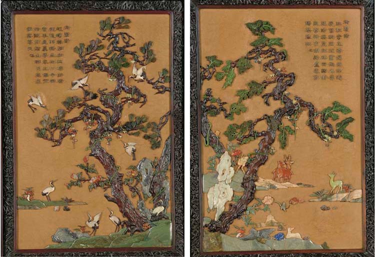 **AN UNUSUAL PAIR OF IMPERIAL EMBELLISHED LACQUER PANELS
