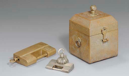 A Bronze Seal Case and Two Brass Locks