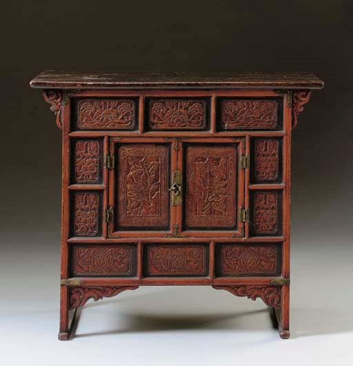 A Red and Black-Painted Wood Chest