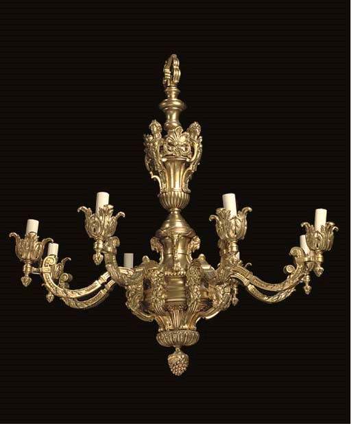 A GILT BRONZE EIGHT BRANCH CHANDELIER
