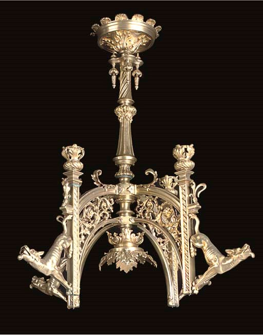 A GILT BRASS FOUR-BRANCH CHANDELIER