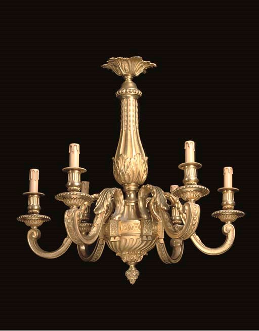 A GILT BRONZE SIX-BRANCH CHANDELIER