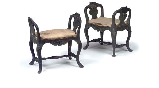 A PAIR OF DANISH BLACK PAINTED TABOURETS