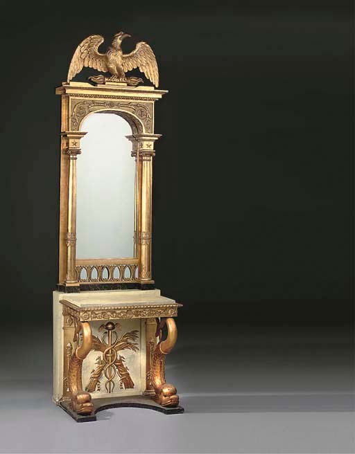 A SWEDISH GILTWOOD PIER MIRROR AND CONSOLE TABLE