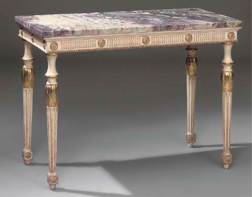 A NORTH EUROPEAN CREAM PAINTED AND PARCEL GILT SIDE TABLE