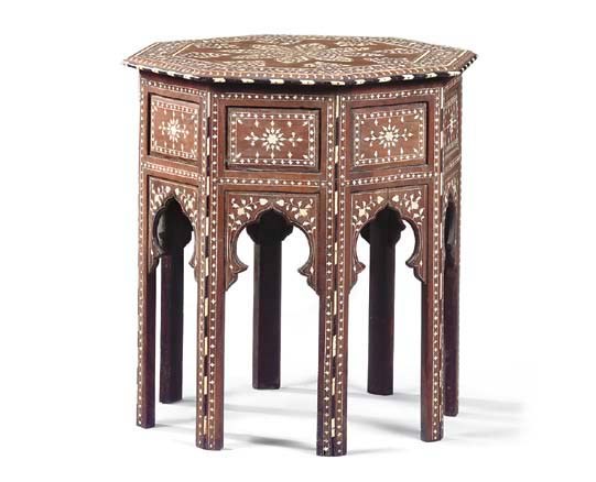 A DAMASCUS BONE AND EBONY INLAID OCTAGONAL OCCASIONAL TABLE