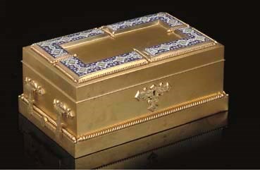 A VICTORIAN ENAMEL AND GILT BRASS CIGAR BOX
