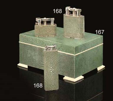 A SHAGREEN VENEERED CIGAR/CIGARETTE BOX