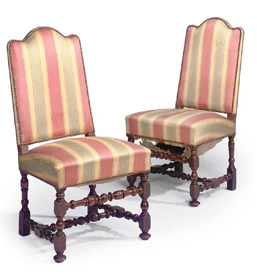 A PAIR OF LOUIS XIV WALNUT SIDE CHAIRS