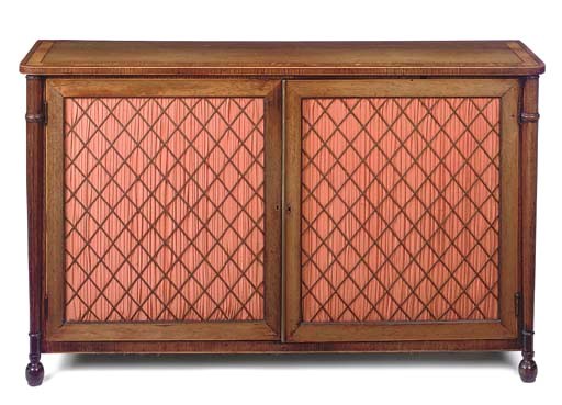 A REGENCY MAHOGANY AND SATINWOOD CROSSBANDED SIDE CABINET