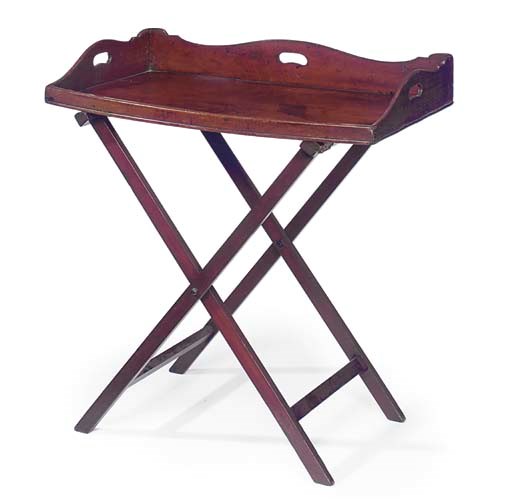 A GEORGE III MAHOGANY BUTLERS TRAY ON STAND