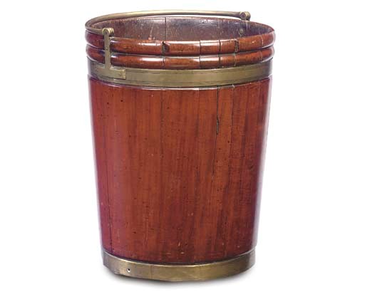 A GEORGE III IRISH MAHOGANY AND BRASS BOUND BUCKET